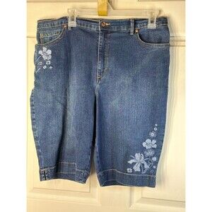 Gloria Vanderbilt Denim Shorts Wm's Size 14 36W 12R Embroidered Details 5 Pocket